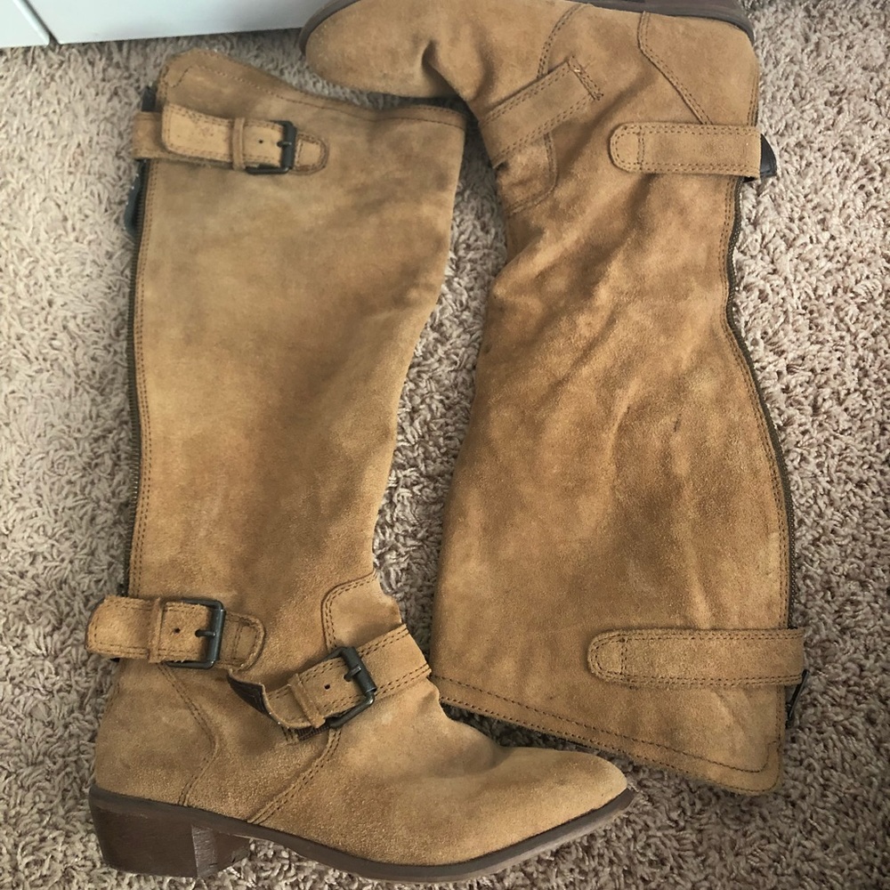 High suede boots.